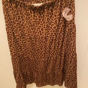 Leopard Print Tiered Maxi Skirt - Brown